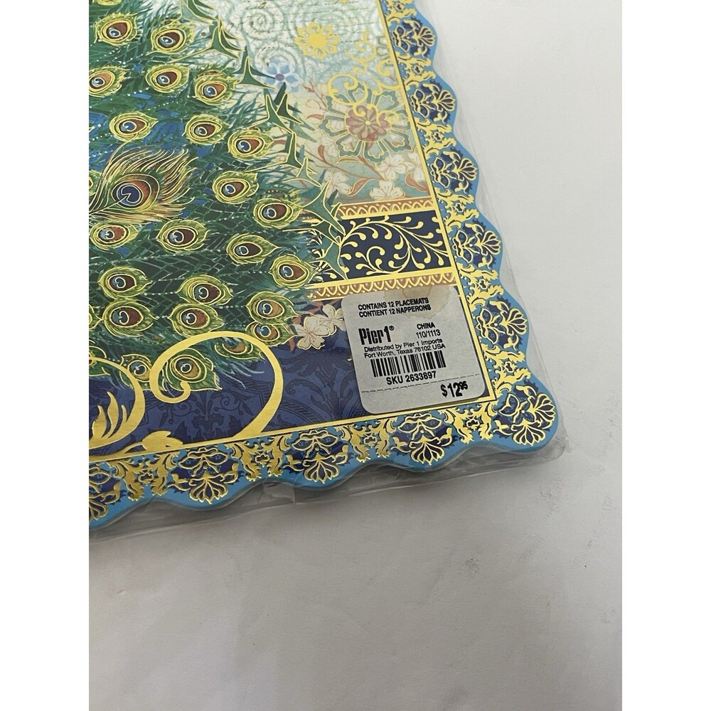 Peacock Die-Cut Gold Foil Paper Placemats 14X11" Pier 1 Imports 12 Count NEW - Picture 2 of 7